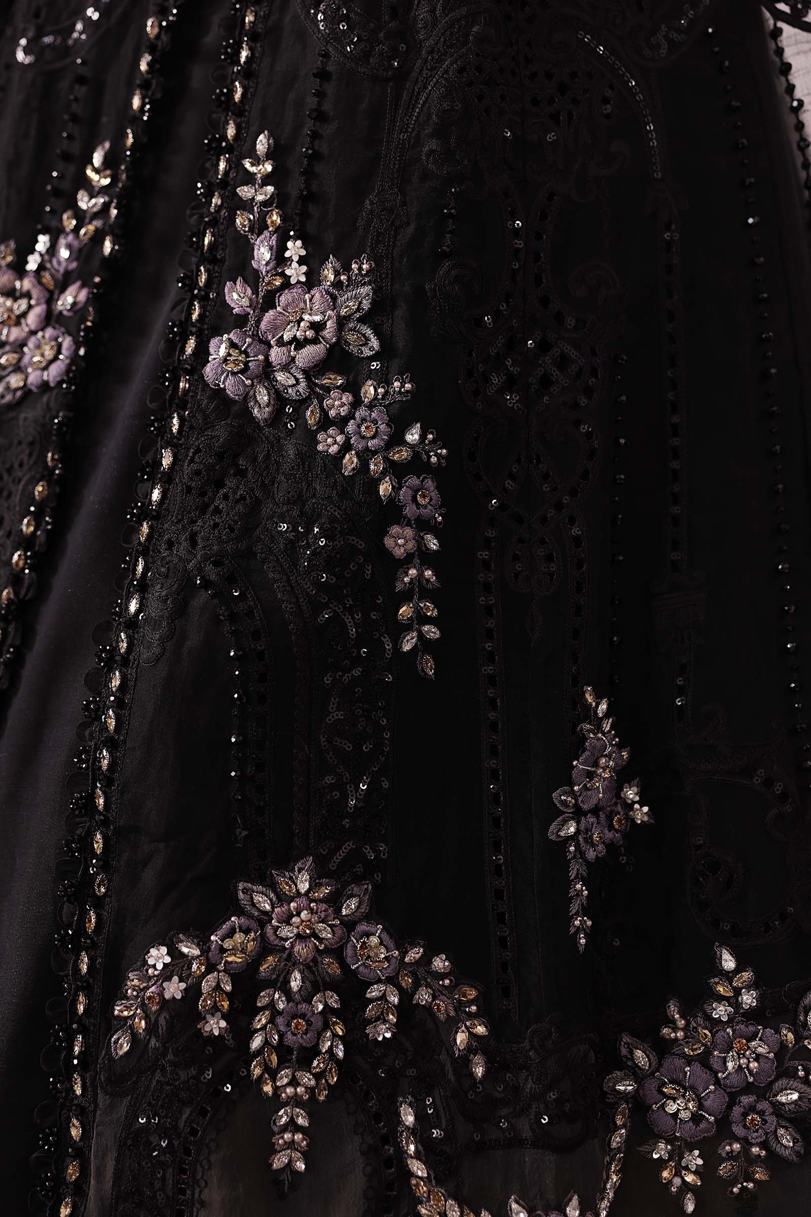 3 Piece Unstitched Embroidered Organza MC BLACK pakistani fashion…